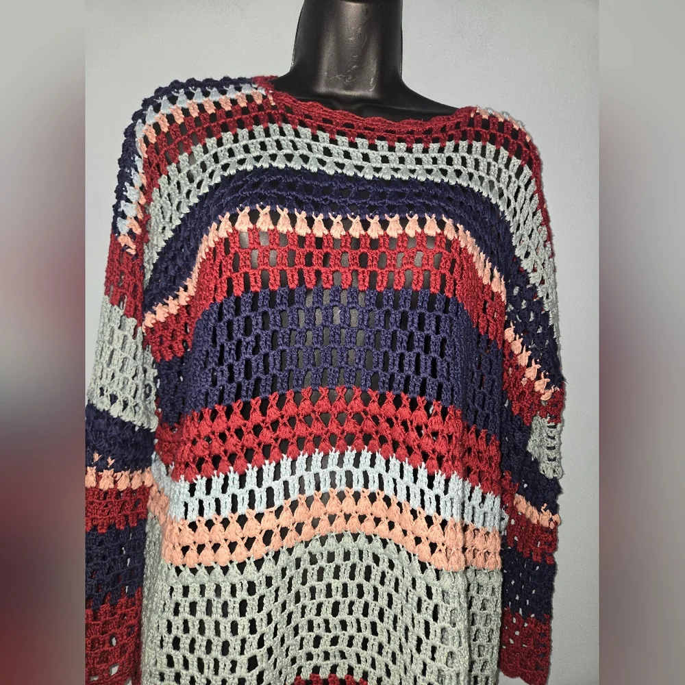 Show Me Your Mumu Paula Crochet Pullover Oversized Striped Sweater Size Medium - Picture 3 of 7